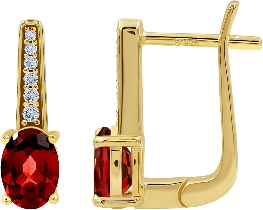 Created Sapphire/Emerald/Ruby 18K Yellow Gold Plated 925 Sterling Silver Post Huggie Hoop Earring... | Amazon (US)
