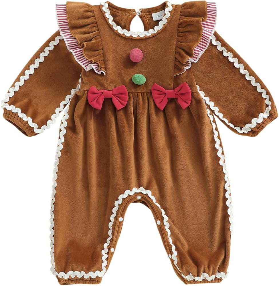 Baby Girls Halloween Clothes Long Sleeve Pumpkin Print Ruffle Jumpsuit with Headband | Amazon (US)