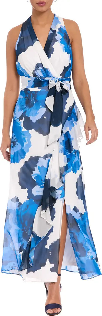 Floral Halter Tie Belt Maxi Sheath Dress | Nordstrom Rack