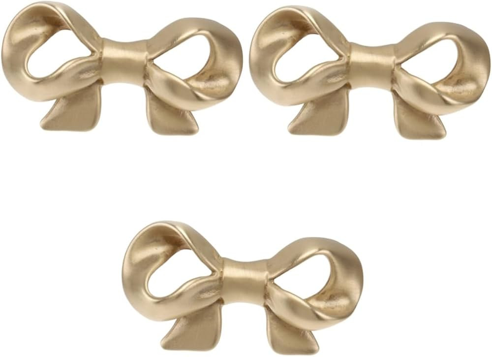 Hemobllo Bow Drawer Knobs - 3 Pcs Bow Dresser Knobs Brass Cabinet Knobs Bow Knobs Drawer Pulls Go... | Amazon (US)