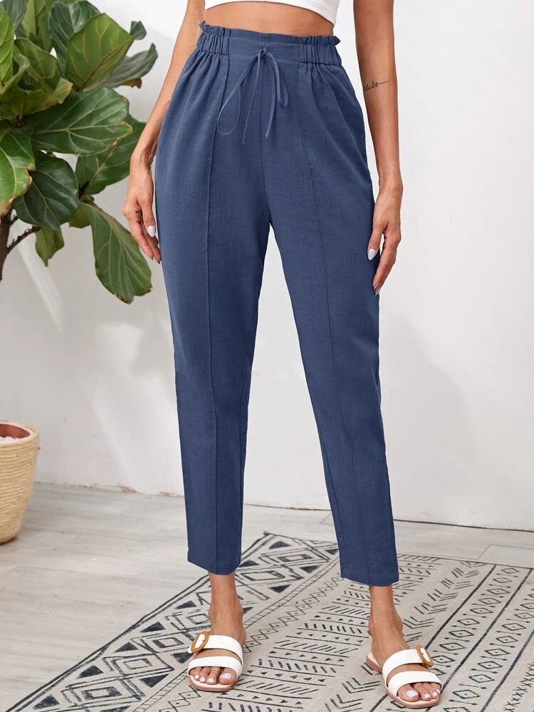 SHEIN Knotted Paperbag Waist Cigarette Pants | SHEIN