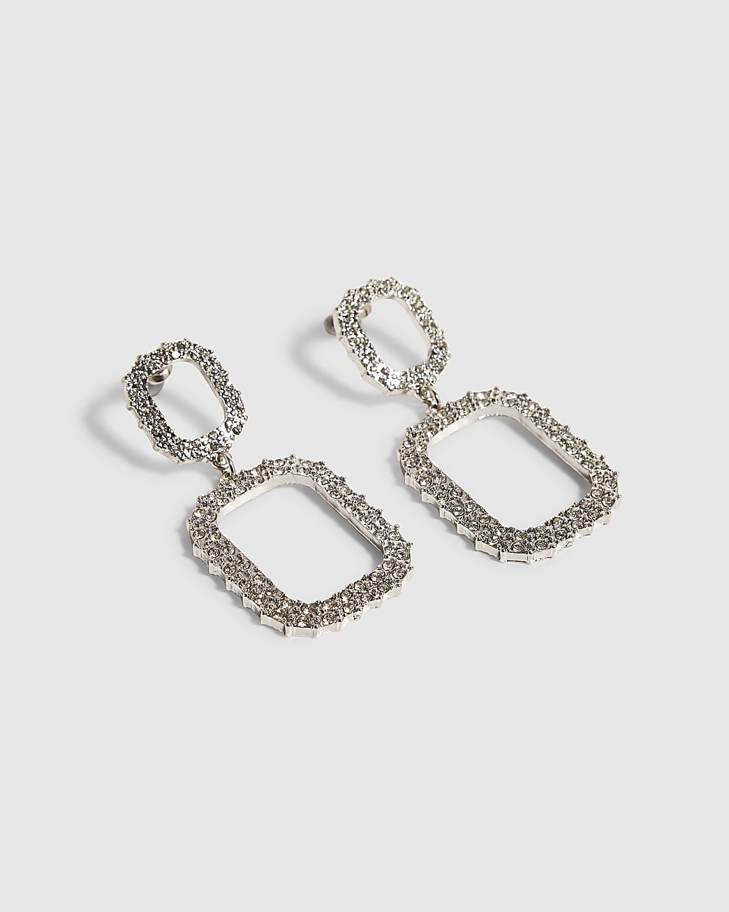 Silver Crystal Open Drop Earrings | River Island UK & IE