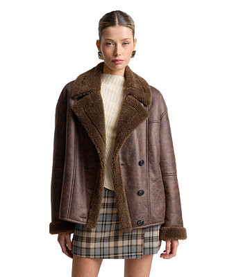 Women's Collared Faux Shearling Coat | Macy's
