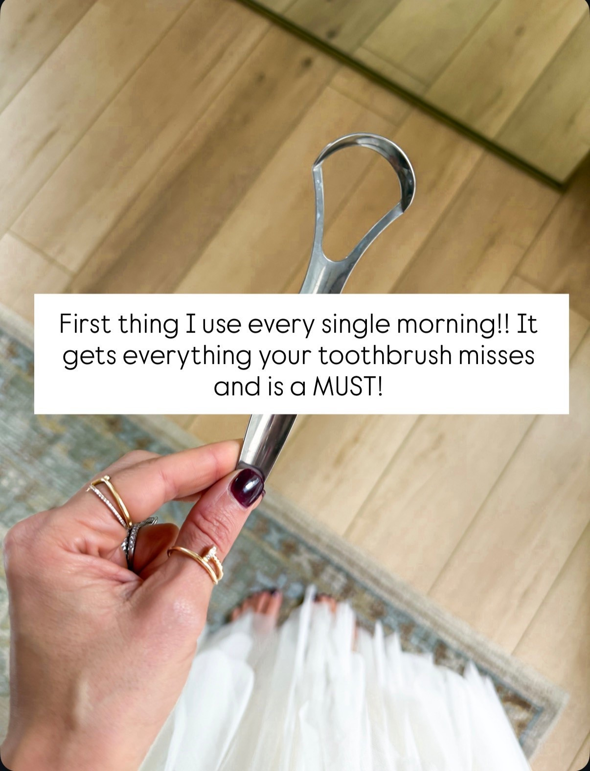 Grossest thing ever but you need to be doing this first thing in the morning! It’s a tongue scraper and removes bacteria, food debris, and dead cells from the tongue's surface that a toothbrush misses. Every single morning, ladies!!

#LTKselfcare #LTKmorningroutine #LTKBeauty
