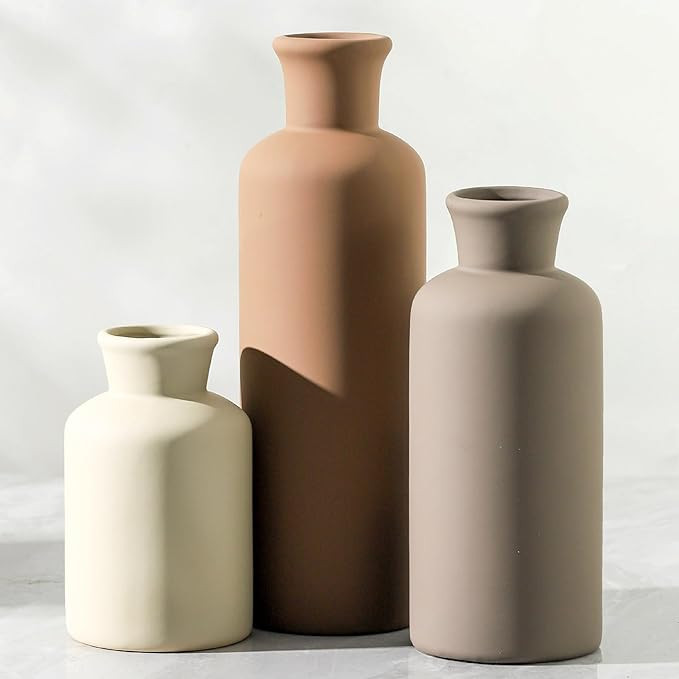Ceramic Vase Set of 3, Flowers Neutral Modern Vases Home Decor Rustic Farmhouse Decor Pampas Vase... | Amazon (US)
