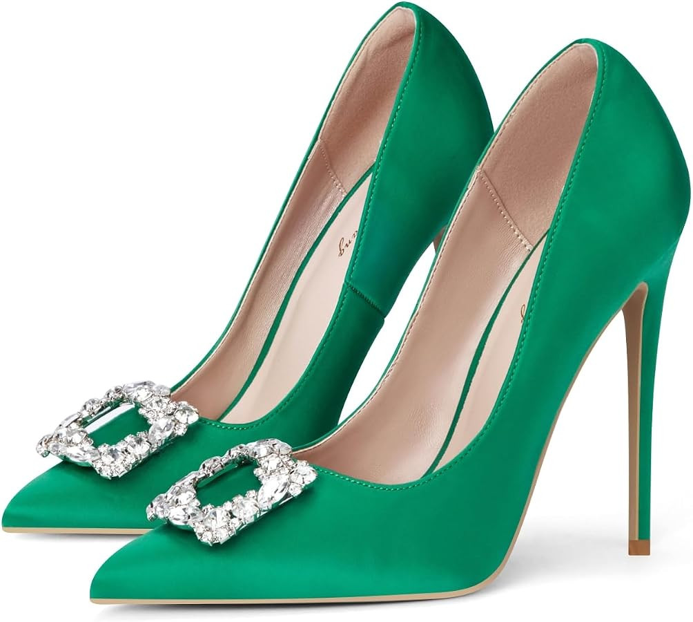 Elisabet Tang Women's High Heels,4.72 Inch Satin Glitter Rhinestone Stiletto Pumps for Women Sexy... | Amazon (US)