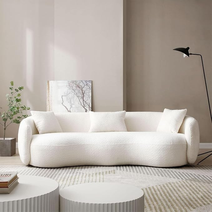 Modern Curved Sofa, 93.6" 4-Seater Boucle Cloud Couch with 3 Pillows, Comfy Upholstered Sofas for... | Amazon (US)