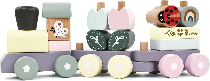 Wooden Stacking Train Toy Set,Wooden Building Blocks Train with Shape Sorter Early Learning Gift ... | Amazon (US)