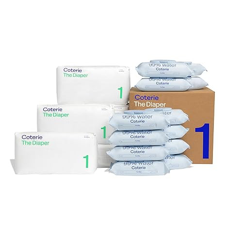 Coterie Baby Diapers + Wipes Baby Kit, Size 1 (198 Count) + 12 Wipe Packs (672 Wipes) Made with P... | Amazon (US)