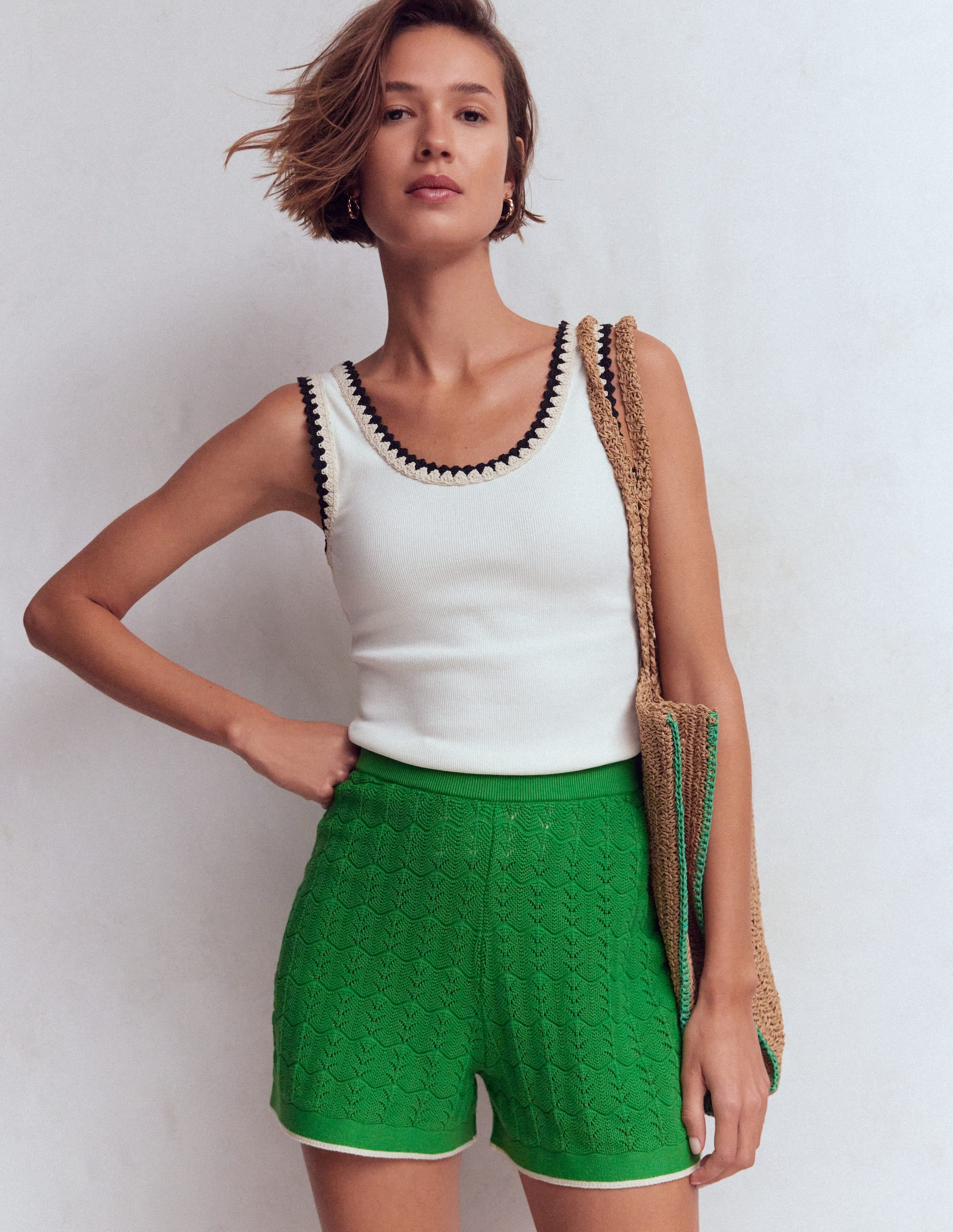 Knitted Pointelle Shorts-Lime Juice Green | Boden UK
