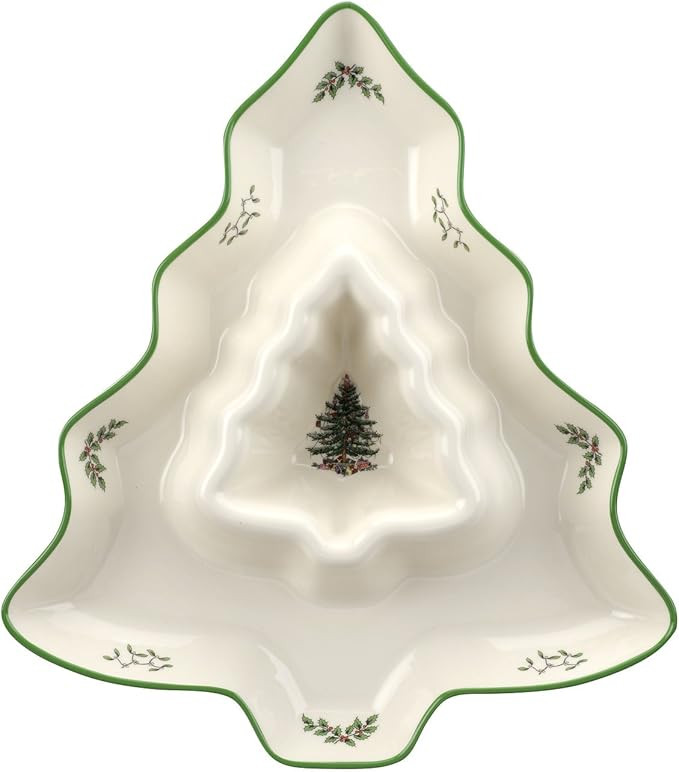 Spode Christmas Tree Chip and Dip Tree-Shaped Dish - 13-Inch Porcelain Holiday Serveware for Appe... | Amazon (US)