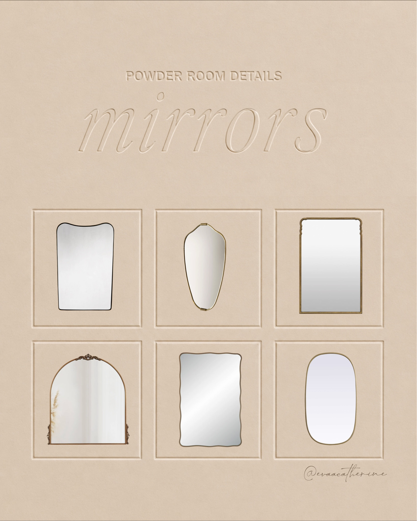 Powder rooms are where I’ll always say yes to a statement mirror. It’s one of the easiest ways to make a small space feel custom, layered, and a little unexpected without overwhelming the room.

Lately I’ve been loving softer organic shapes mixed with antique brass finishes instead of anything too perfect or modern. They add just enough character while still keeping that calm, neutral feeling. Which one would you choose?

#PowderRoom #BathroomInspo #NeutralInteriors #MoodyHome #OrganicModern

powder room ideas, bathroom mirror inspiration, vintage inspired mirrors, neutral bathroom decor, moody powder room, organic modern bathroom, brass mirror, interior styling ideas, small bathroom inspiration, timeless home decor, designer bathroom details, warm neutral home, luxury powder room, curated interiors, home decor inspiration

#LTKHome