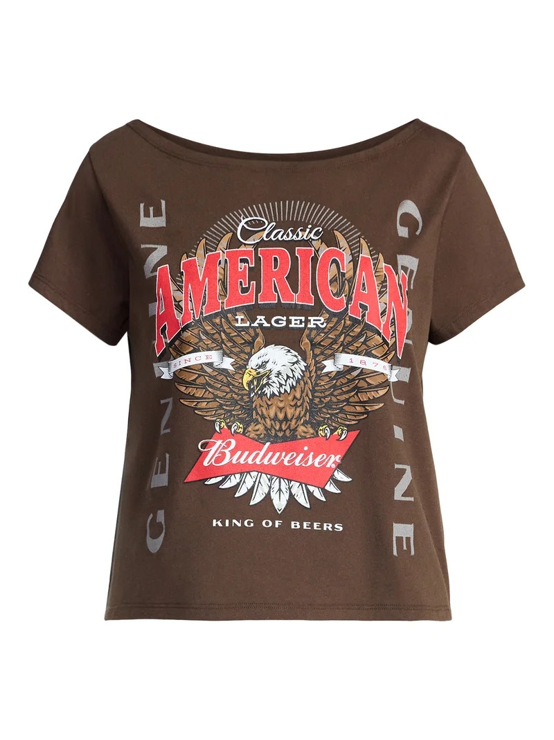 Budweiser Eagle Women's Off the Shoulder Graphic Tee with Short Sleeves, Sizes XXS-XXL | Walmart (US)
