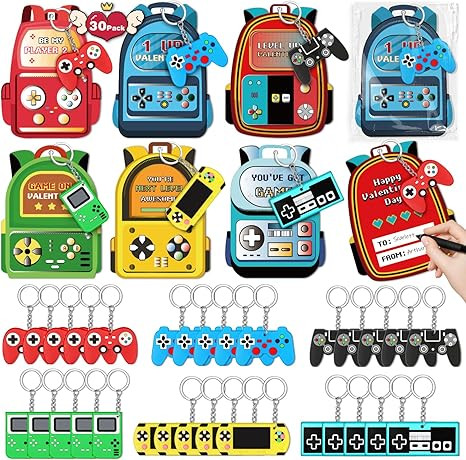 Valentines Day Cards for Kids School,30 Pack Video Games Keychains with Valentines Cards for Kids... | Amazon (US)