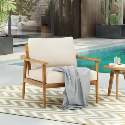 Mid-Century Modern Outdoor Lounge Chair With Cushions – Stylish And Durable Wood Frame Chair For Patio, Garden, Or Balcony | Wayfair North America