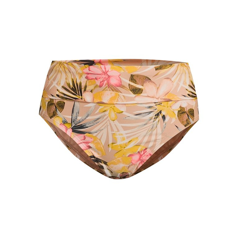 Time and Tru Women's Plus Size Printed Fold-Over High-Waisted Swimsuit Bottoms | Walmart (US)