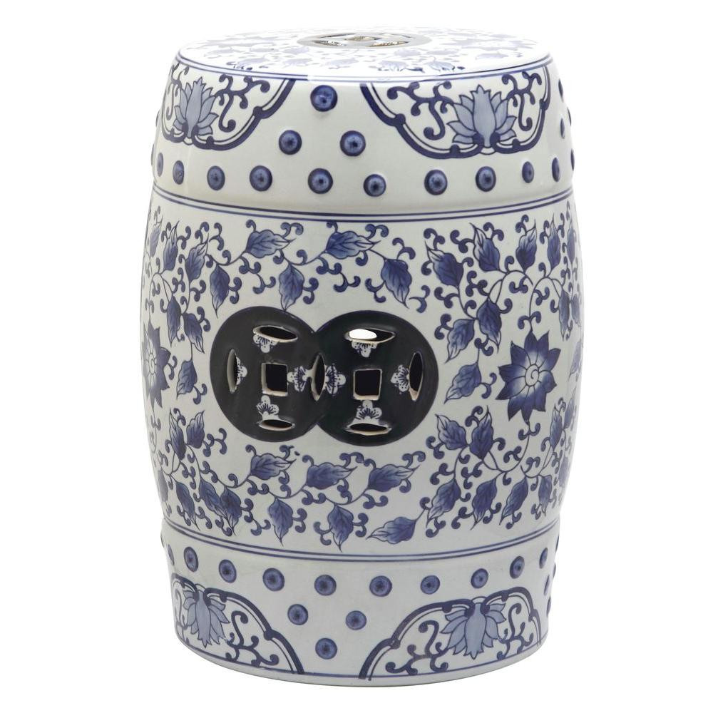 Tao Blue/White Ceramic Garden Stool | The Home Depot