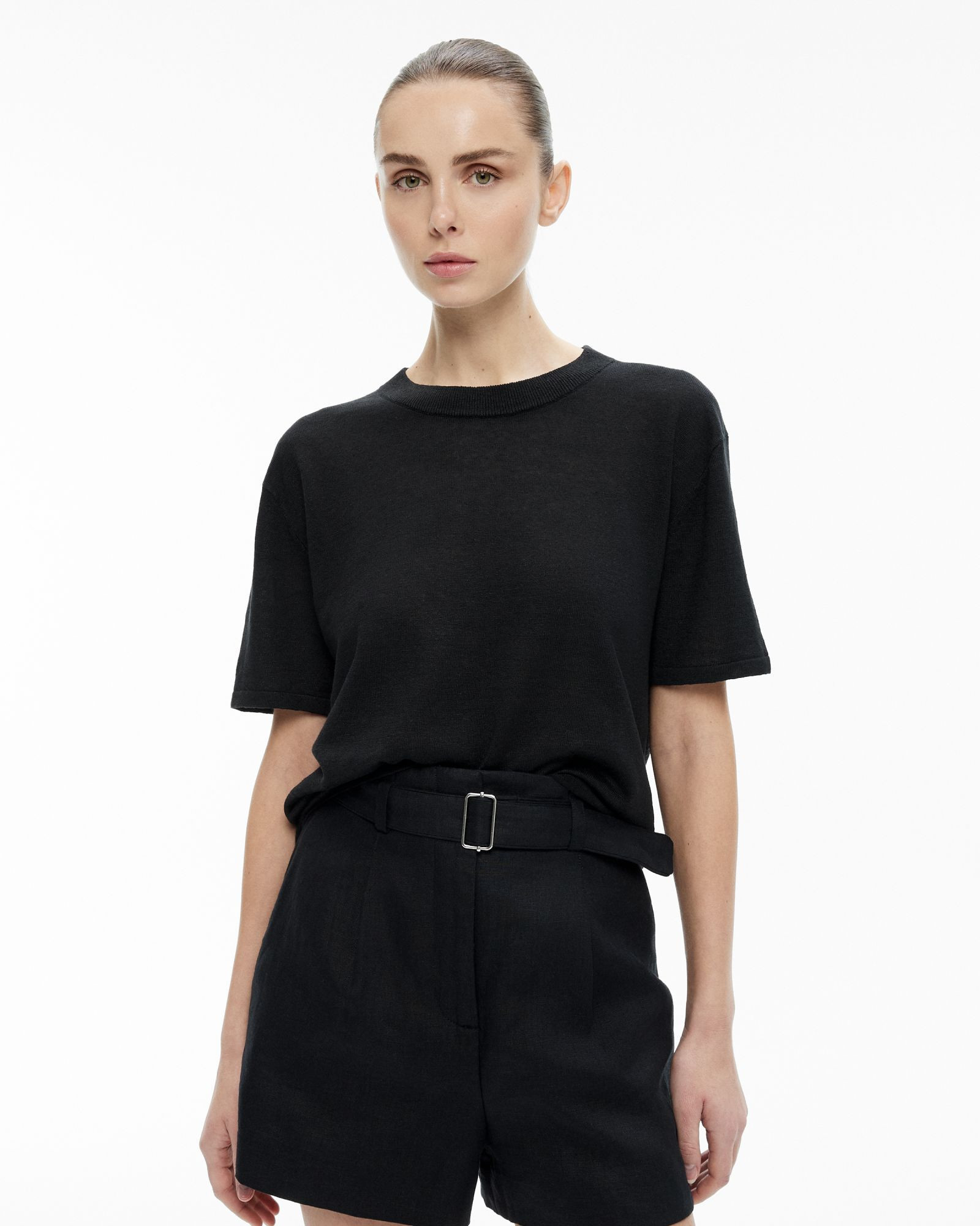 Witchery Women's Knit T-Shirt in Black | Size Small | 100% Linen | Witchery (AU)