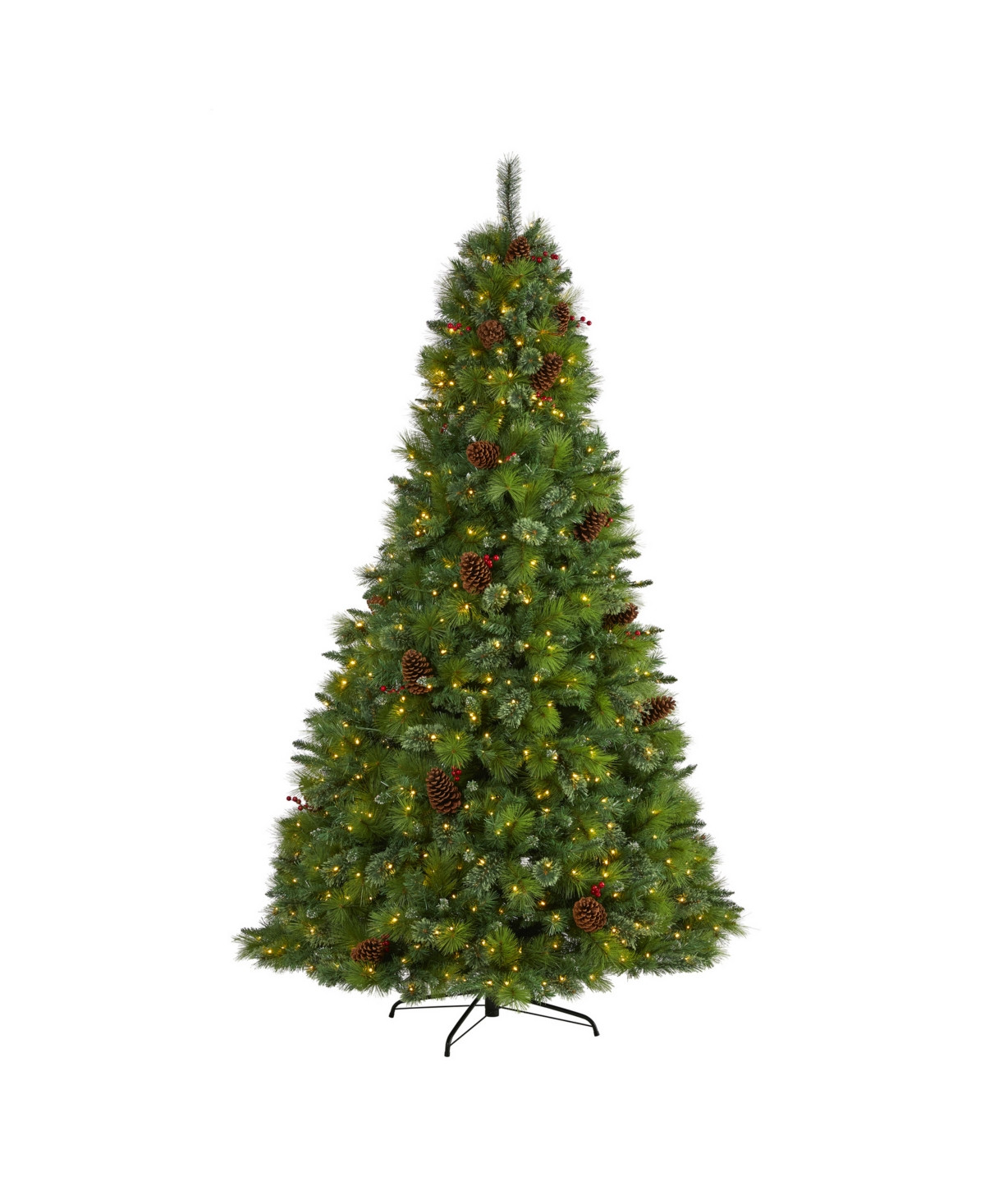 Montana Mixed Pine Artificial Christmas Tree with Pine Cones, Berries and Lights, 96" - Green | Macy's