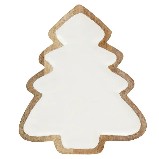 Tabletops Gallery 14" Mango wood serving tray w/ Enamel White Christmas Tree | Walmart (US)