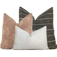 Pillow Combo # 19 3 Covers Decorative Pillows Throw Rust Floral Striped Modern Farmhouse Home Decor Black | Etsy (US)