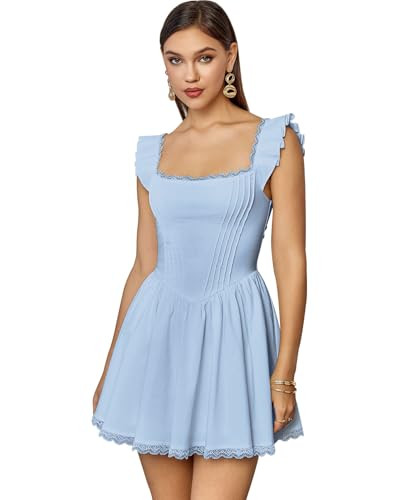 GLNEGE Women's Graduation Summer Mini Corset Dress Square Neck Short Ruffle Sleeve A Line Cute Trendy Party Dresses 2026 Blue | Amazon (US)