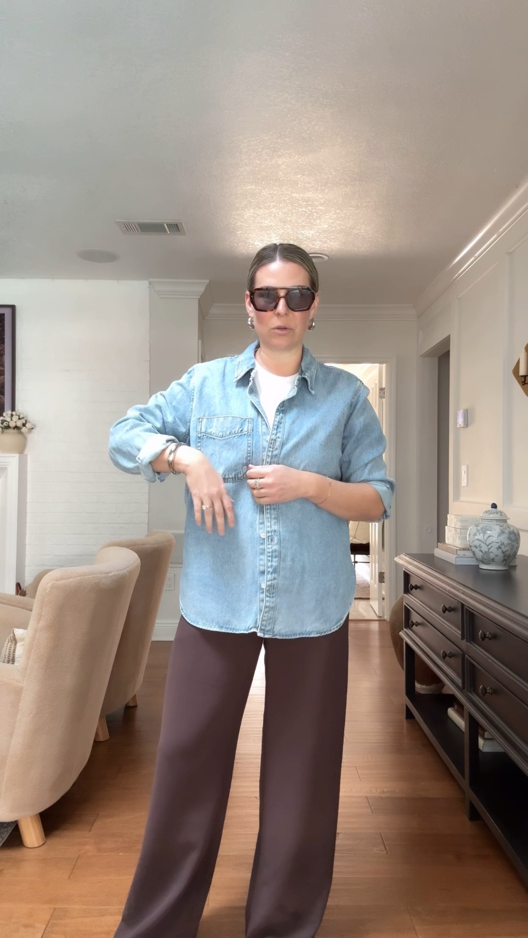 Denim shirt: medium - soooo good.
Aritzia non-wrinkle pants: medium short
Target white tee: medium 
Sneakers; tts
Amazon earrings and sunnies 

#LTKSaleAlert #LTKgrwm #LTKOver40