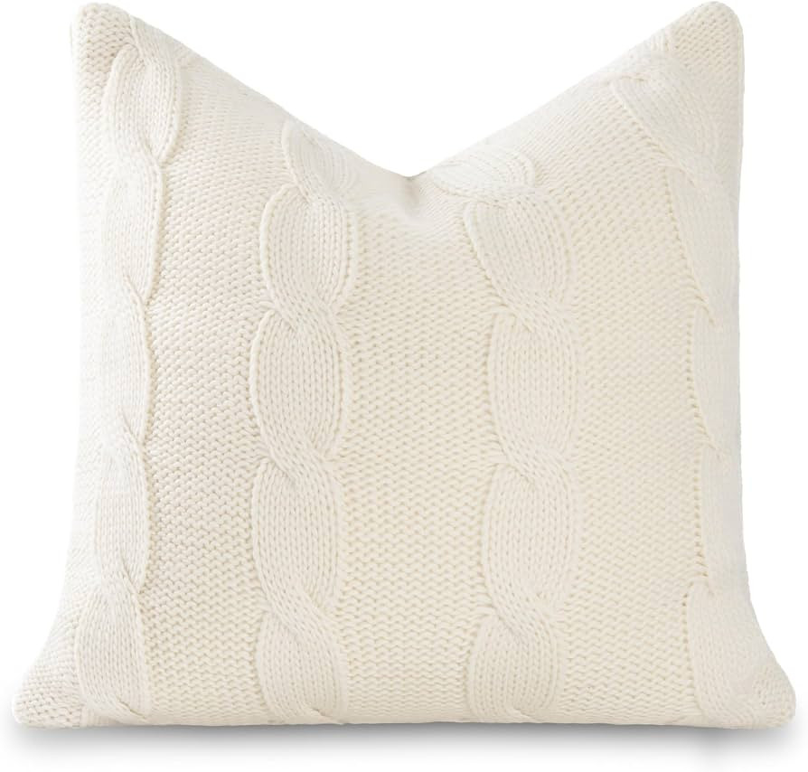 Hofdeco Premium Merino Wool Cable Knit Throw Pillow Cover, 20x20, Beige | Amazon (US)