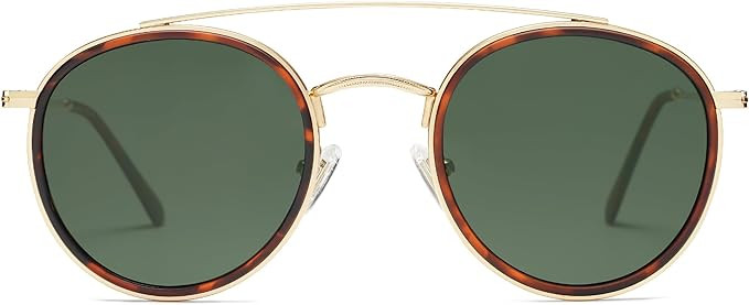 SOJOS Retro Vintage Round Polarized Sunglasses for Women Men Small Double Bridge Circle Sunnies S... | Amazon (US)