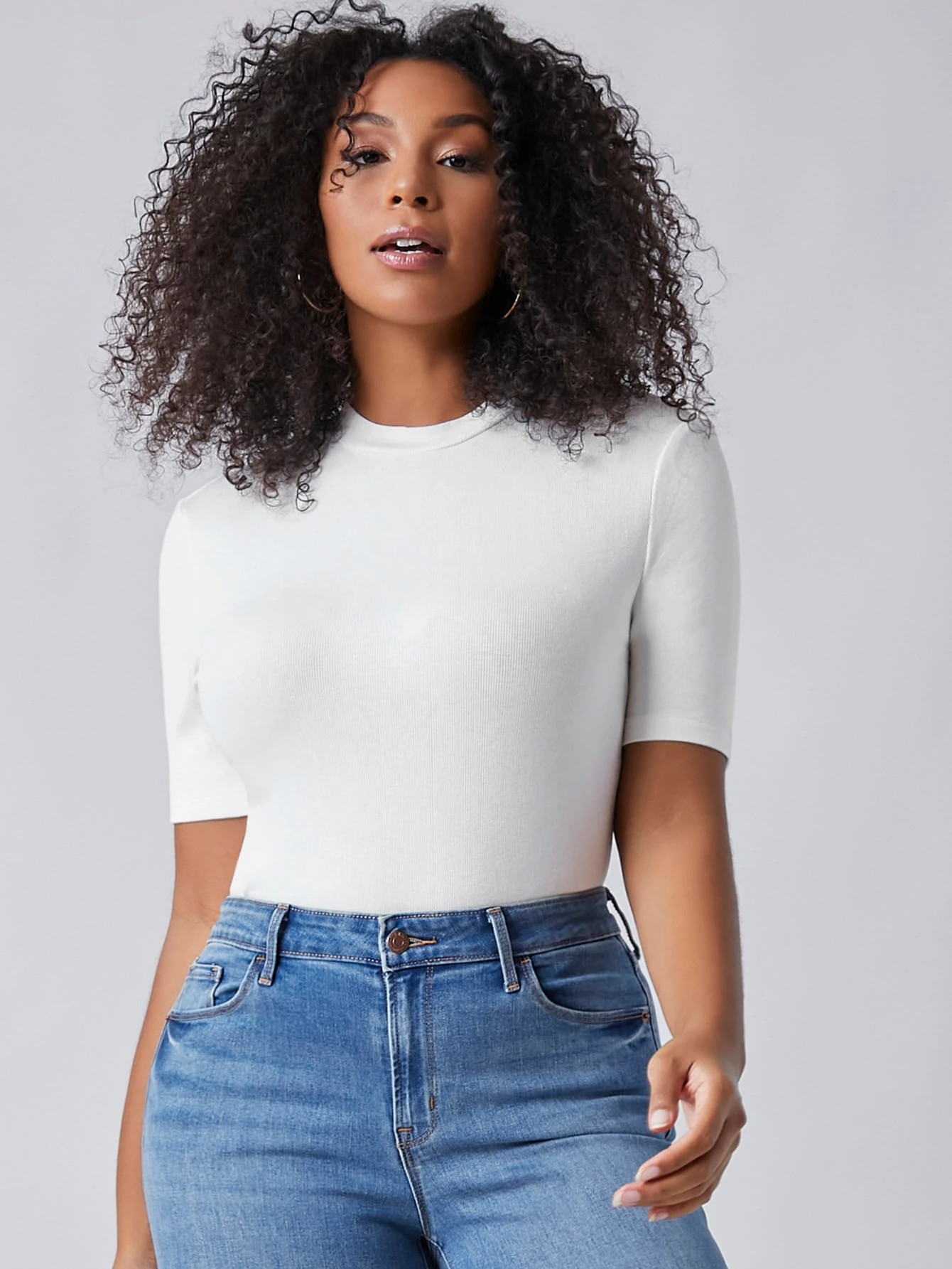 SHEIN BASICS Plus Solid Fitted Tee | SHEIN
