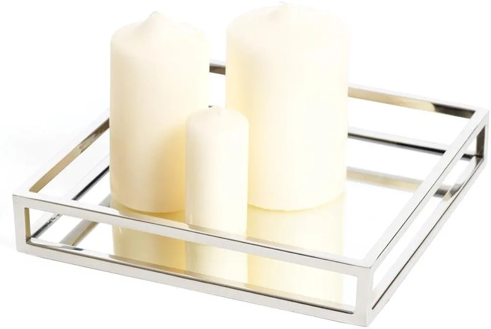 Le'raze Beautiful Mirrored Tray with Chrome Rails, Elegant Square Vanity Mirror Tray with with Si... | Amazon (US)