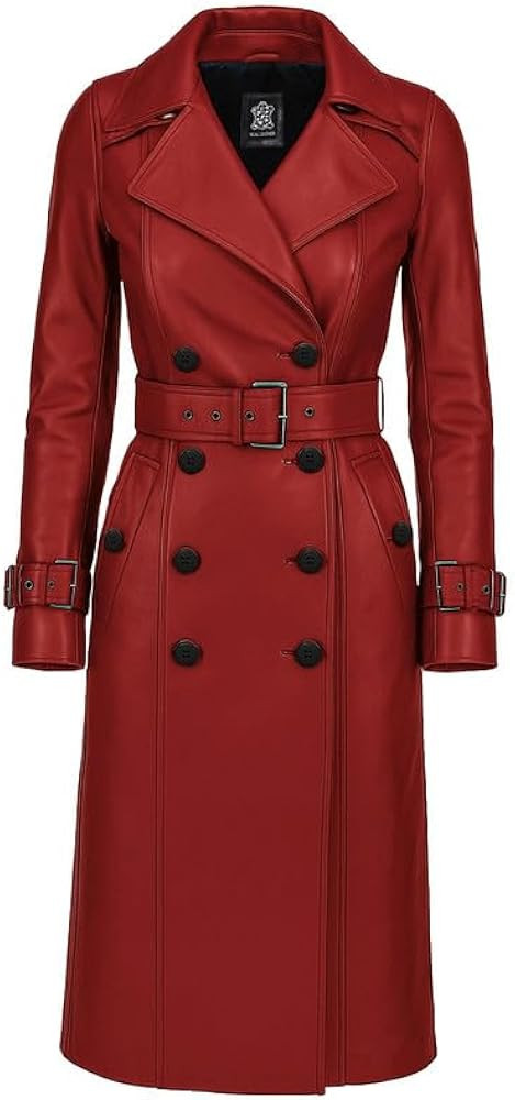 J'Jackin Gabardina de piel de cordero para mujer con doble botonadura - Abrigo largo de cuero gen... | Amazon (US)