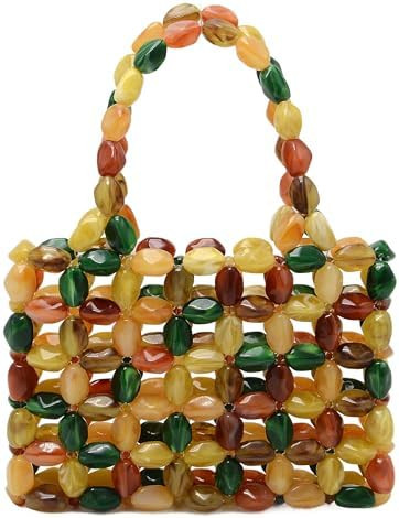 Miuco Women Multicolor Stone look Acrylic Beaded Handbag Handmade Woven Tote Bag Vintage Boho Bea... | Amazon (US)