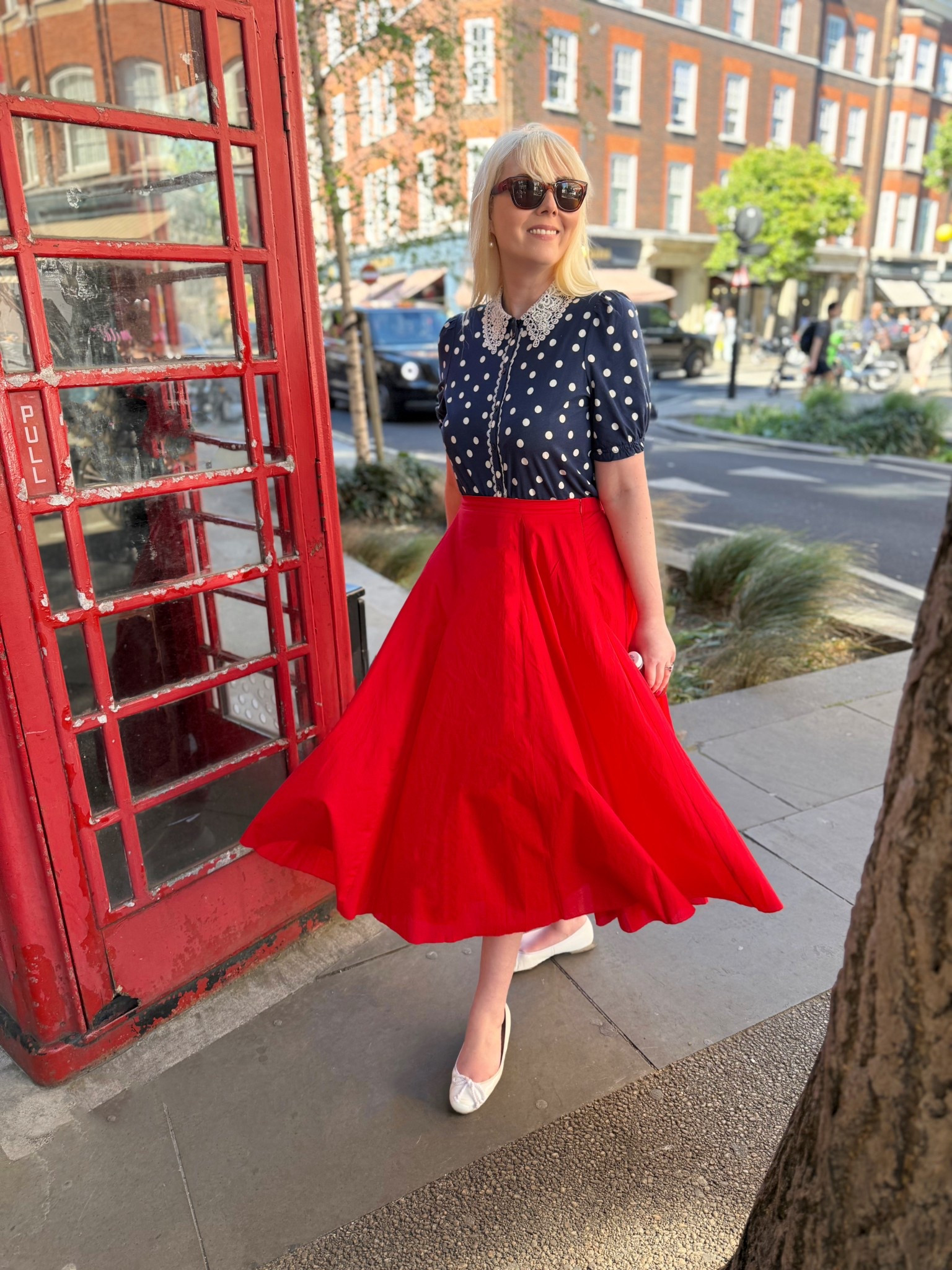 
London Calling ☎️ 

Blue Polka Dot Short Sleeve Blouse with Lace Collar - Boden

Red Full Midi Skirt - Mint Velvet

White Patent Ballerina Flats - Pretty Ballerinas

Pearl Earrings & Bracelet - Dower & Hall

Sunglasses - Rayban



#LTKuk #LTKspring #LTKeurope