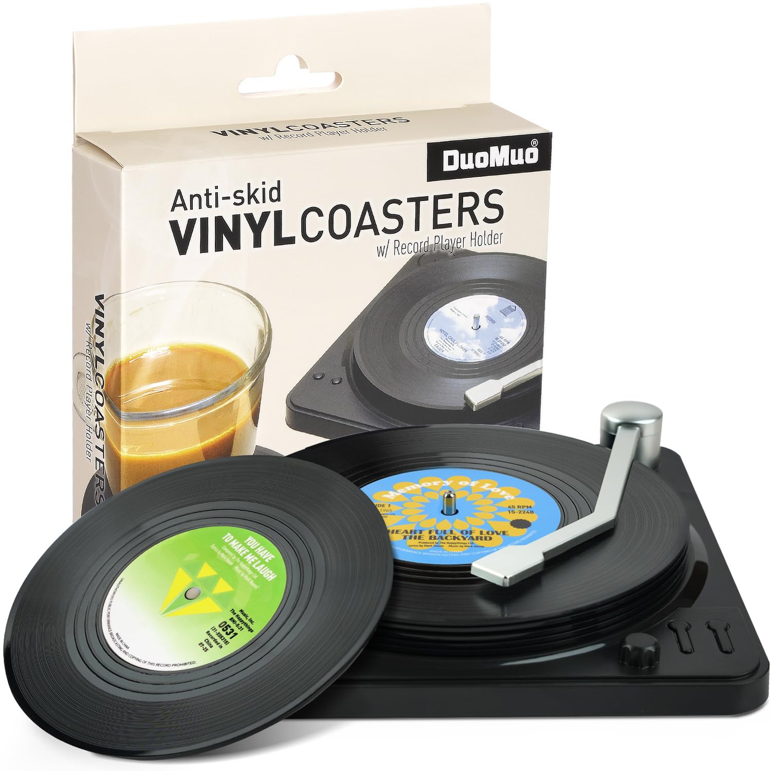 Funny Retro Record Coasters for Drinks with Vinyl Player Holder for Music Lovers,Set of 6 Convers... | Amazon (US)