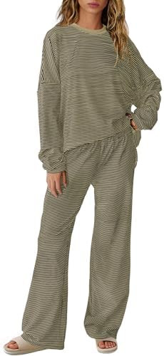 SENSERISE Womens Striped Lounge Set 2 Piece Outfits Fall Matching Pajama Sets Long Sleeve Striped... | Amazon (US)