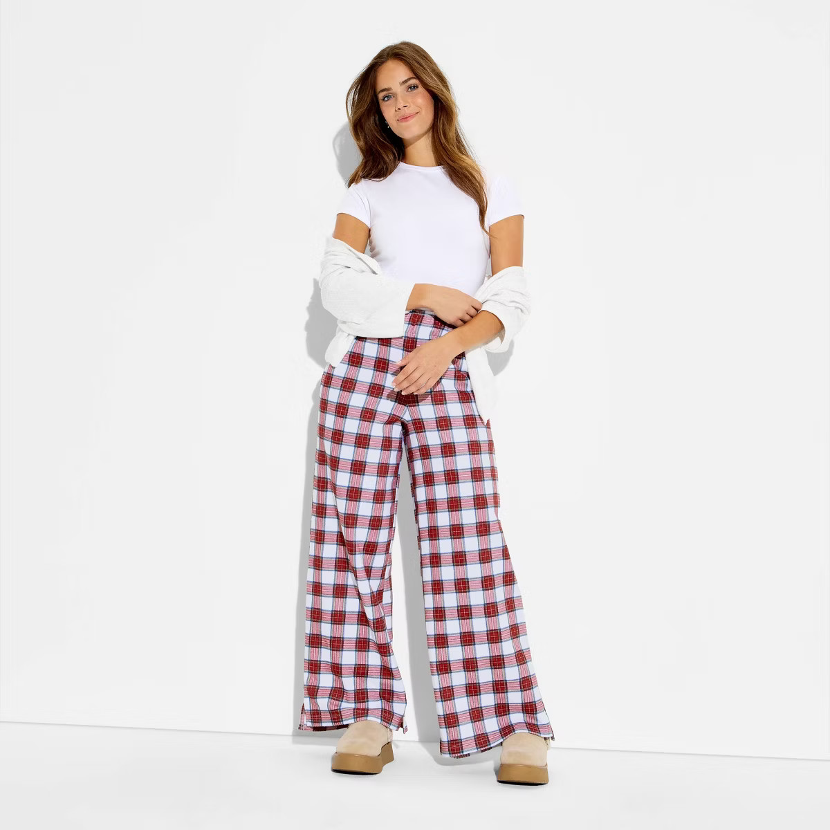 Women's Ground Plaid Graphic Pants - Red Gingham XS | Target