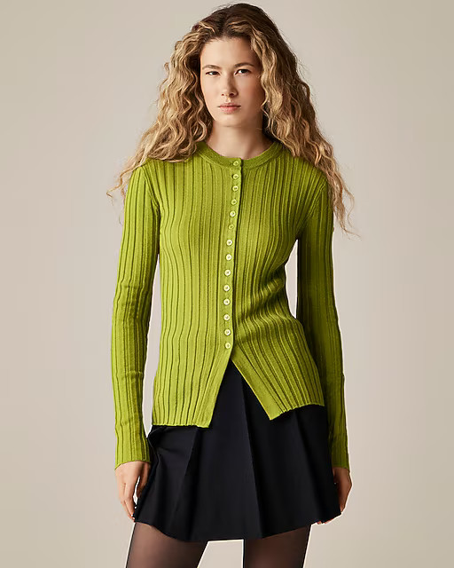 Wide-rib fitted cardigan top in merino wool | J. Crew US