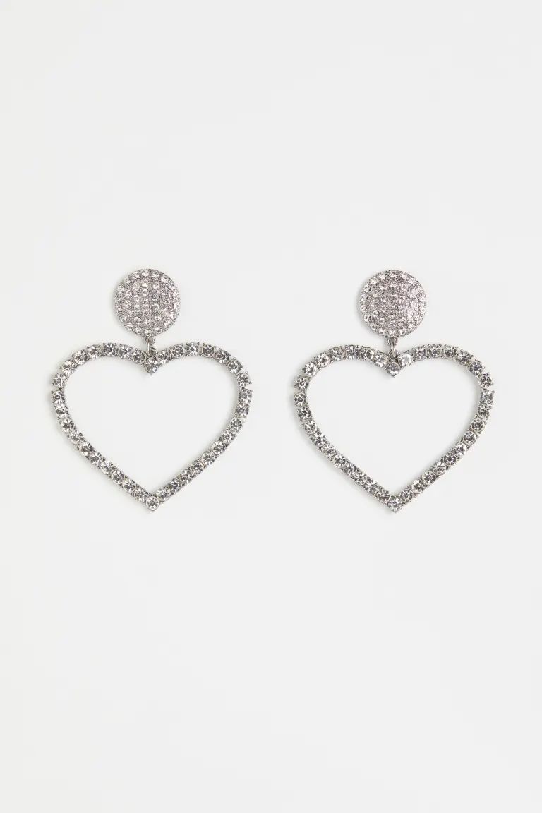 Heart-shaped Rhinestone Earrings | H&M (US + CA)