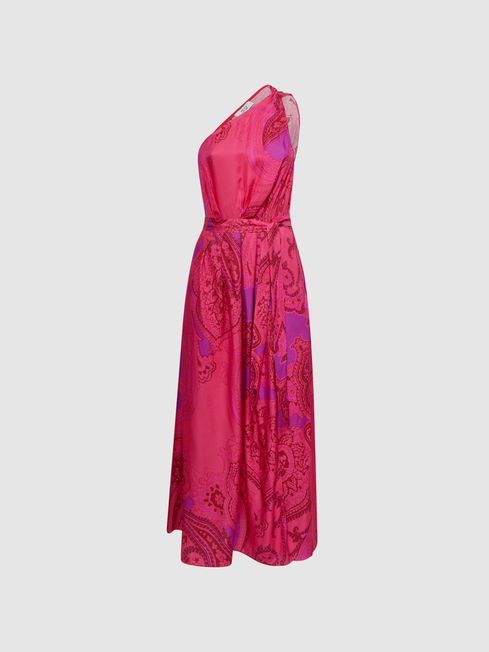 Reiss Pink Mila One Shoulder Paisley Maxi Dress | Reiss UK