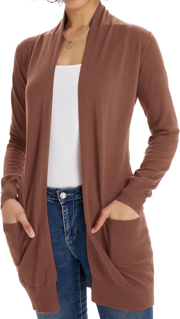 GRACE KARIN Women Open Front Cardigan Sweaters Pockets Long Sleeve Shrugs | Amazon (US)