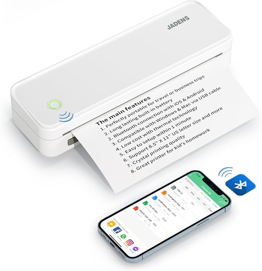 JADENS Portable Printers Wireless for Travel, Support 8.5" X 11" US Letter, Bluetooth Thermal Pri... | Amazon (US)