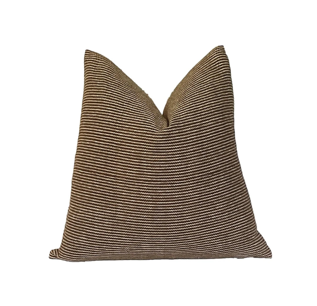 Bette Brown and Cream Woven Striped Cotton Pillow Cover, Modern Farmhouse Pillow - Etsy | Etsy (US)