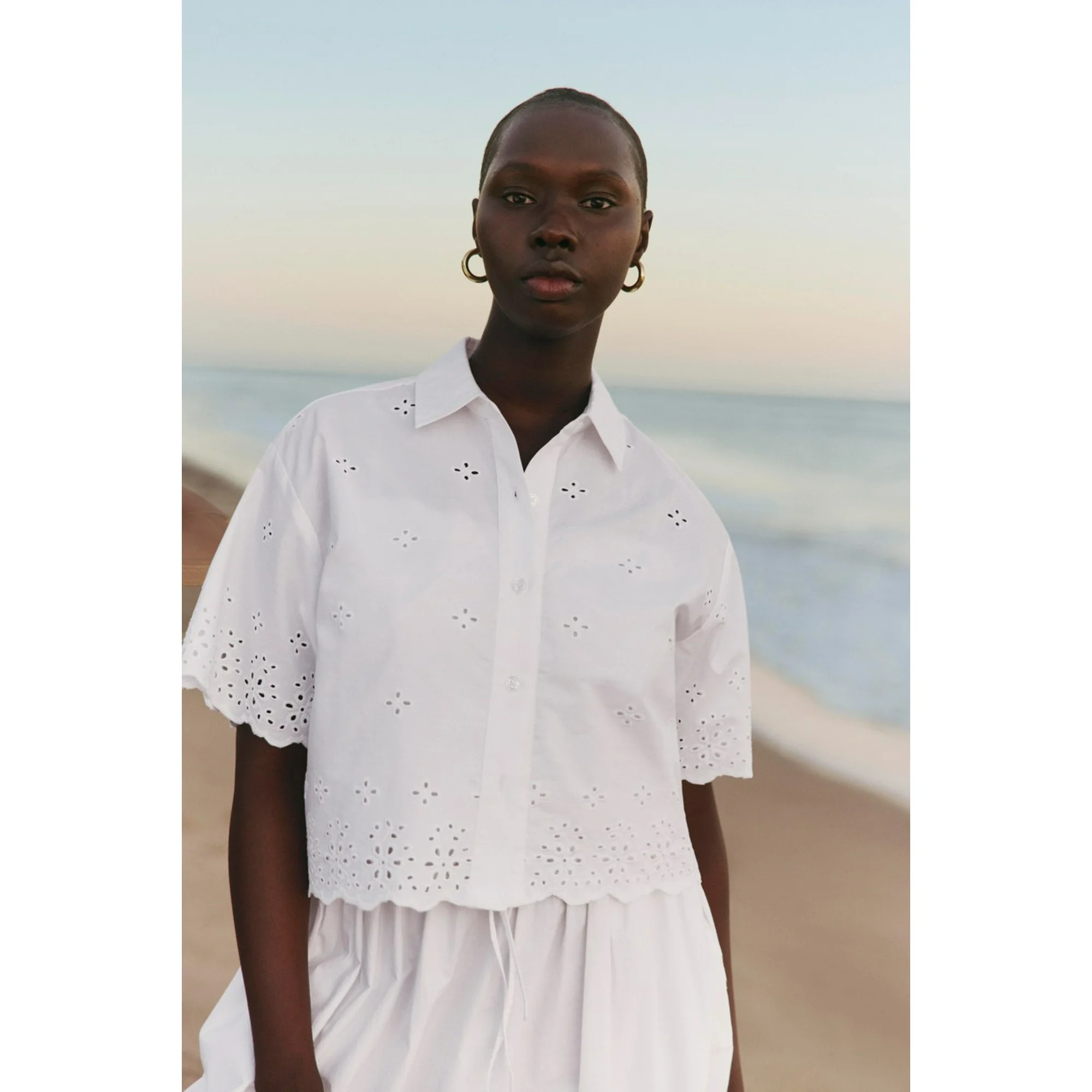 Free Assembly Women's and Women's Plus Cropped Cotton Eyelet Shirt, Sizes XS-4X | Walmart (US)