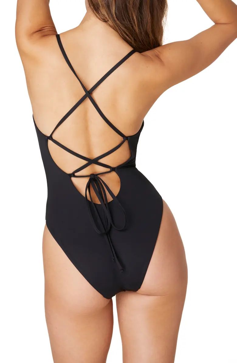 The Fiji Lace-Up Back Long Torso One-Piece Swimsuit | Nordstrom