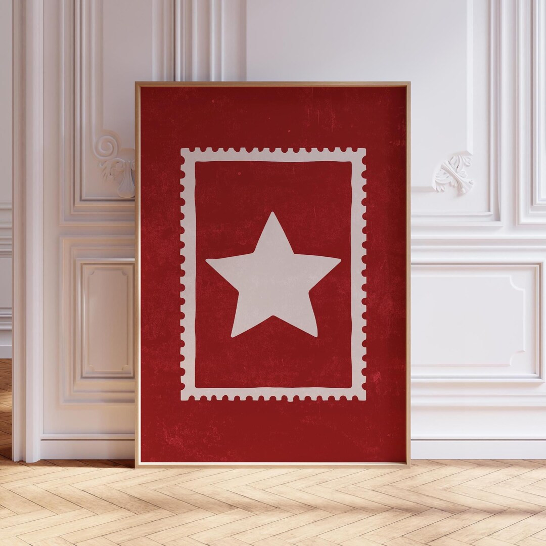 Hand Drawn Retro Star Wall Poster Print, Trendy Apartment Cool Western Decor, Red Preppy Y2K Bar ... | Etsy (US)