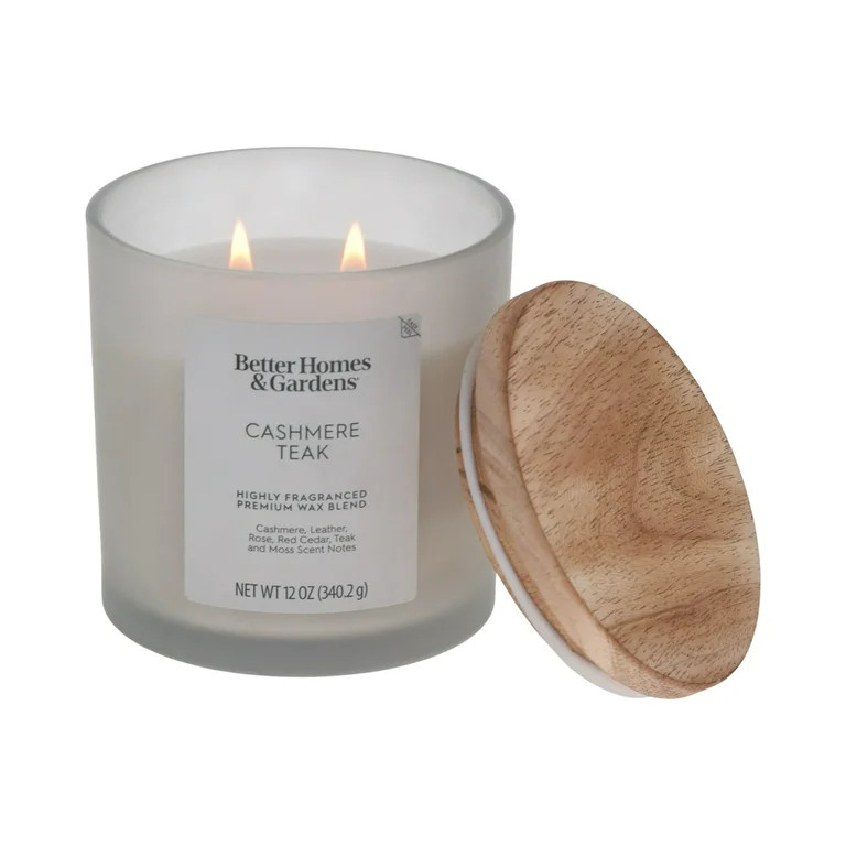Better Homes & Gardens Cashmere Teak Scented 2-Wick Frosted 12oz Candle | Walmart (US)