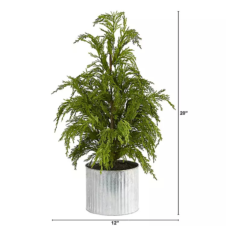 Cedar Pine Mini Tree in Corrugated Metal Planter | Kirklands