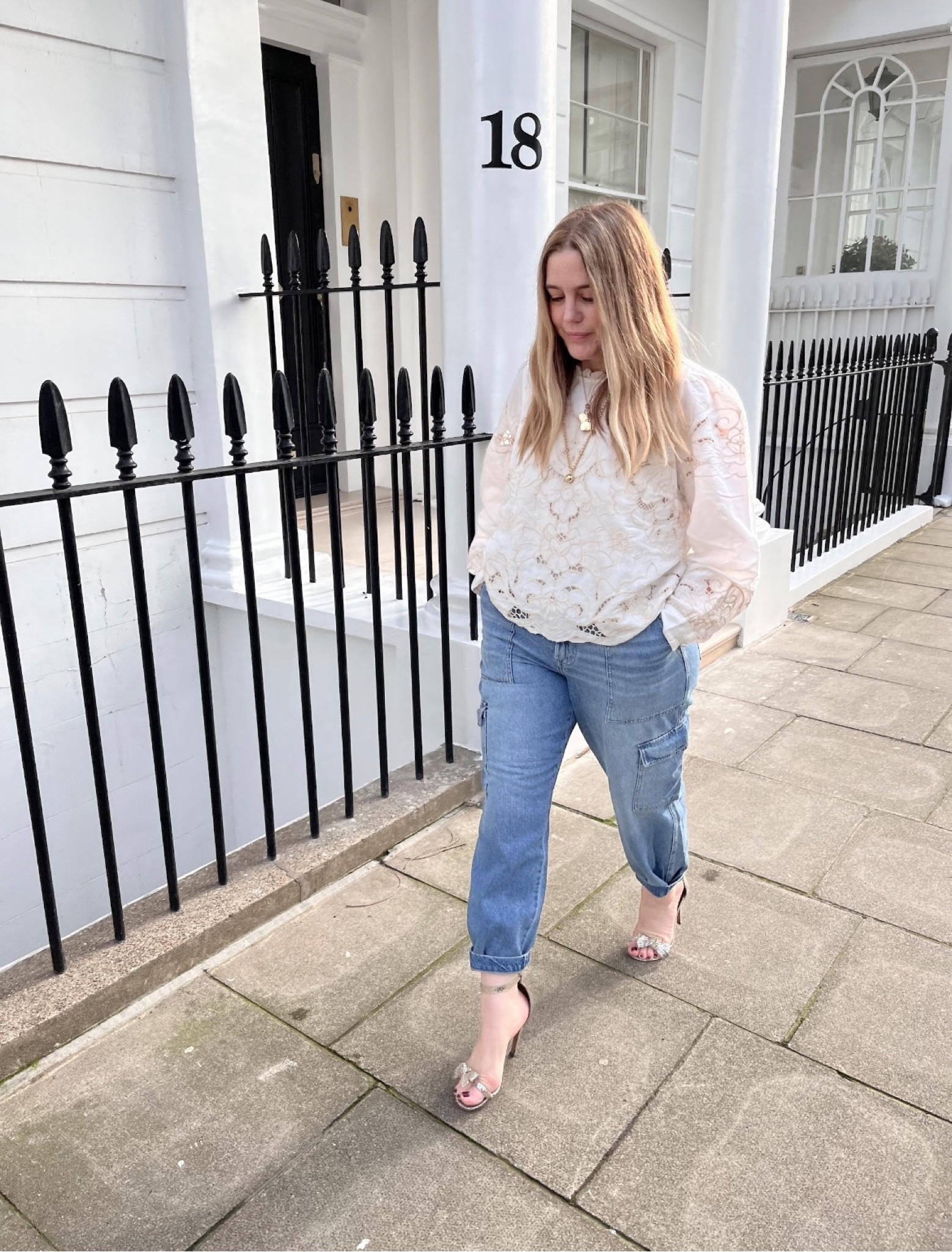 Anthropologie, Spring Outfit Inspiration, White Blouse, Cargo Jeans, Charm Necklace, Transitional Style 

#LTKSeasonal #LTKstyletip #LTKeurope