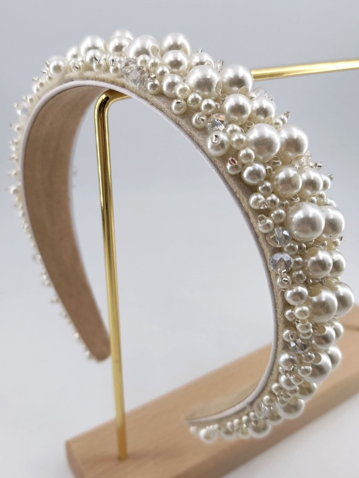 1pc Ladies' 4cm Wide Cloth Headband With Gorgeous Pearl & Crystal Decor, Suitable For Party Elega... | SHEIN